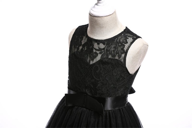 Glamulice Black Flower Girls Dress Lace Bridesmaid Long A Line Tulle Junior Girl Black Funeral Dresses Wedding Pageant Party Ball Gown Christmas Kids Holiday Evening Formal Princess Dance Gown 8 Prom - Image 4